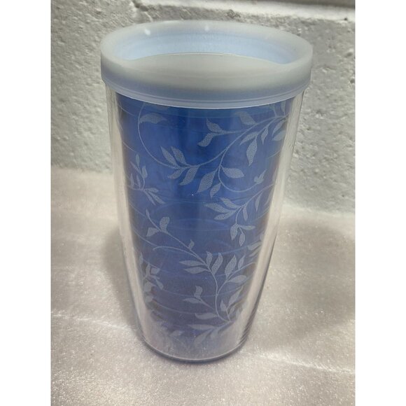 Tervis Tumbler 16oz Blue with White Leaves Lid Double Walled - Picture 1 of 5
